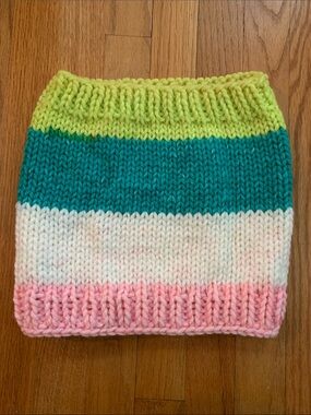 Striped Hand Knit Neck Warmer - Pink, White, Teal & Lime